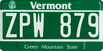 VT license plate ZPW879