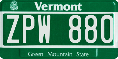 VT license plate ZPW880