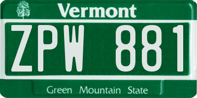 VT license plate ZPW881