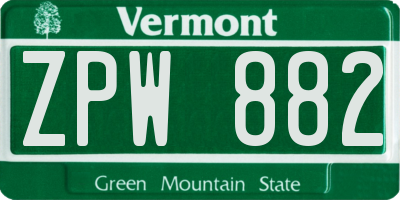 VT license plate ZPW882