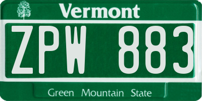 VT license plate ZPW883