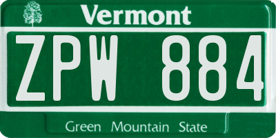 VT license plate ZPW884