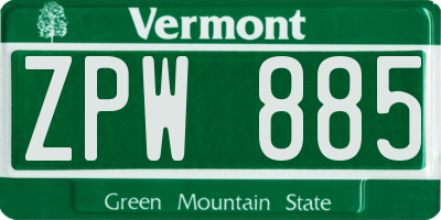 VT license plate ZPW885
