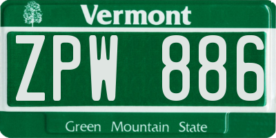 VT license plate ZPW886