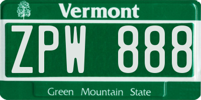 VT license plate ZPW888