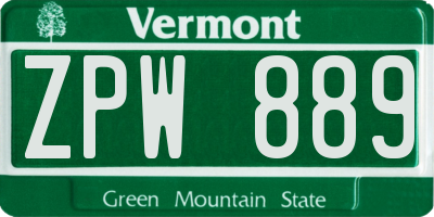VT license plate ZPW889