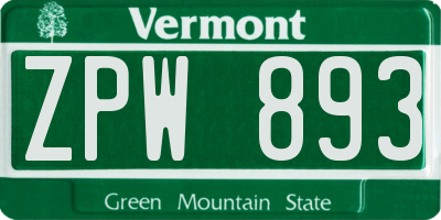 VT license plate ZPW893