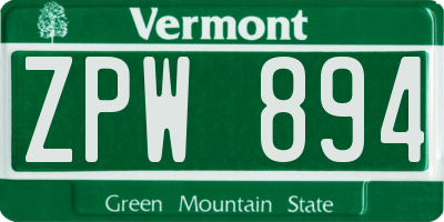 VT license plate ZPW894