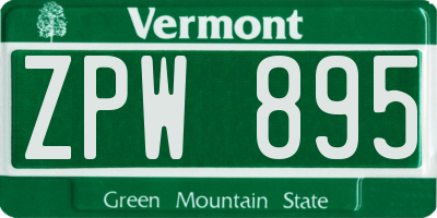VT license plate ZPW895
