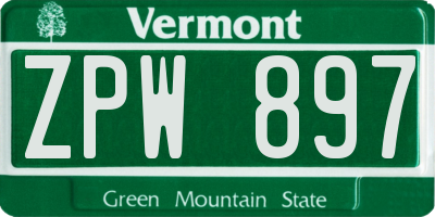 VT license plate ZPW897