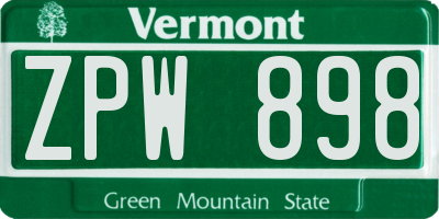 VT license plate ZPW898