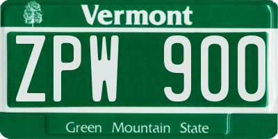 VT license plate ZPW900