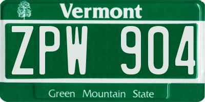 VT license plate ZPW904
