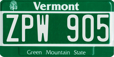 VT license plate ZPW905