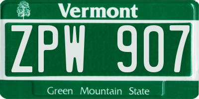 VT license plate ZPW907
