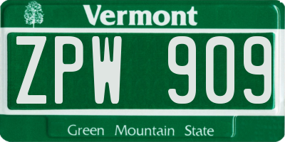 VT license plate ZPW909