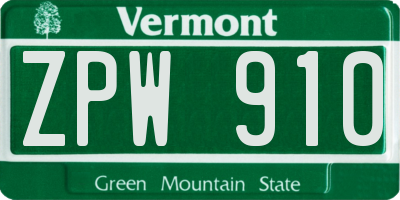 VT license plate ZPW910