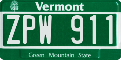 VT license plate ZPW911