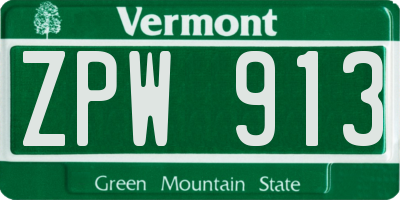 VT license plate ZPW913