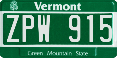 VT license plate ZPW915