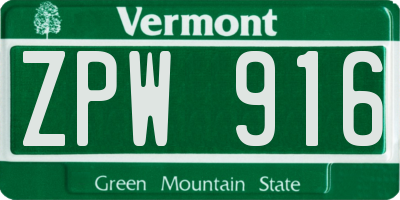 VT license plate ZPW916
