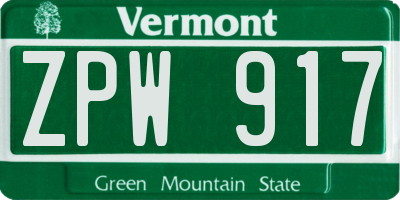 VT license plate ZPW917