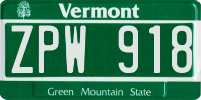 VT license plate ZPW918
