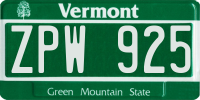 VT license plate ZPW925