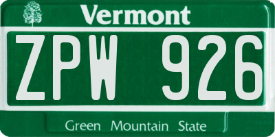 VT license plate ZPW926