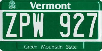 VT license plate ZPW927