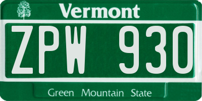 VT license plate ZPW930