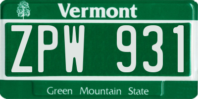 VT license plate ZPW931