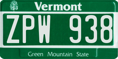 VT license plate ZPW938