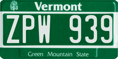 VT license plate ZPW939
