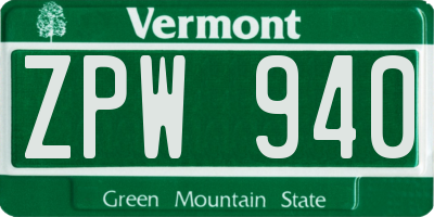 VT license plate ZPW940
