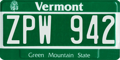 VT license plate ZPW942