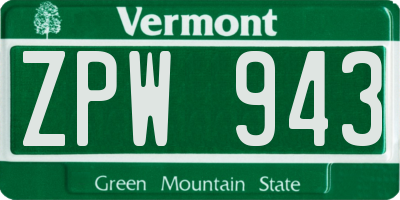 VT license plate ZPW943