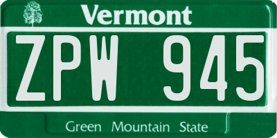 VT license plate ZPW945