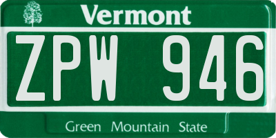 VT license plate ZPW946