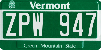 VT license plate ZPW947