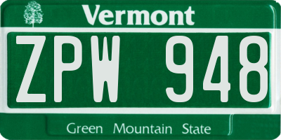 VT license plate ZPW948