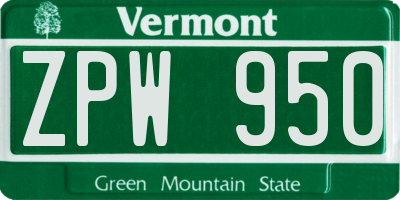 VT license plate ZPW950