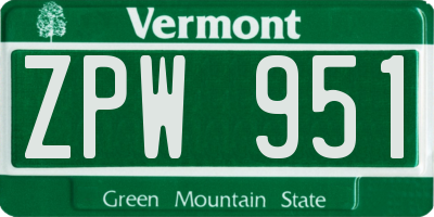 VT license plate ZPW951