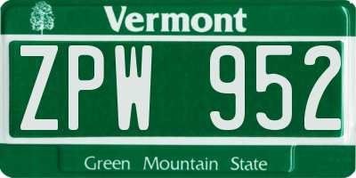 VT license plate ZPW952
