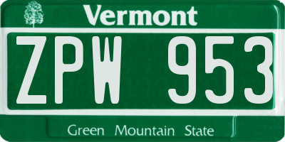VT license plate ZPW953