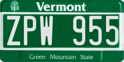 VT license plate ZPW955