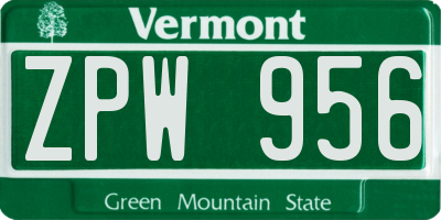 VT license plate ZPW956