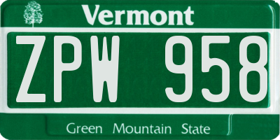 VT license plate ZPW958
