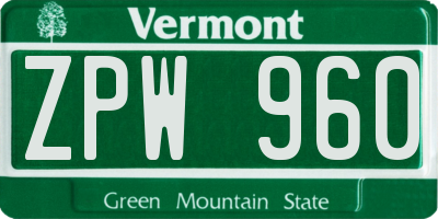 VT license plate ZPW960