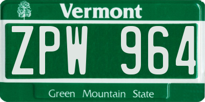 VT license plate ZPW964